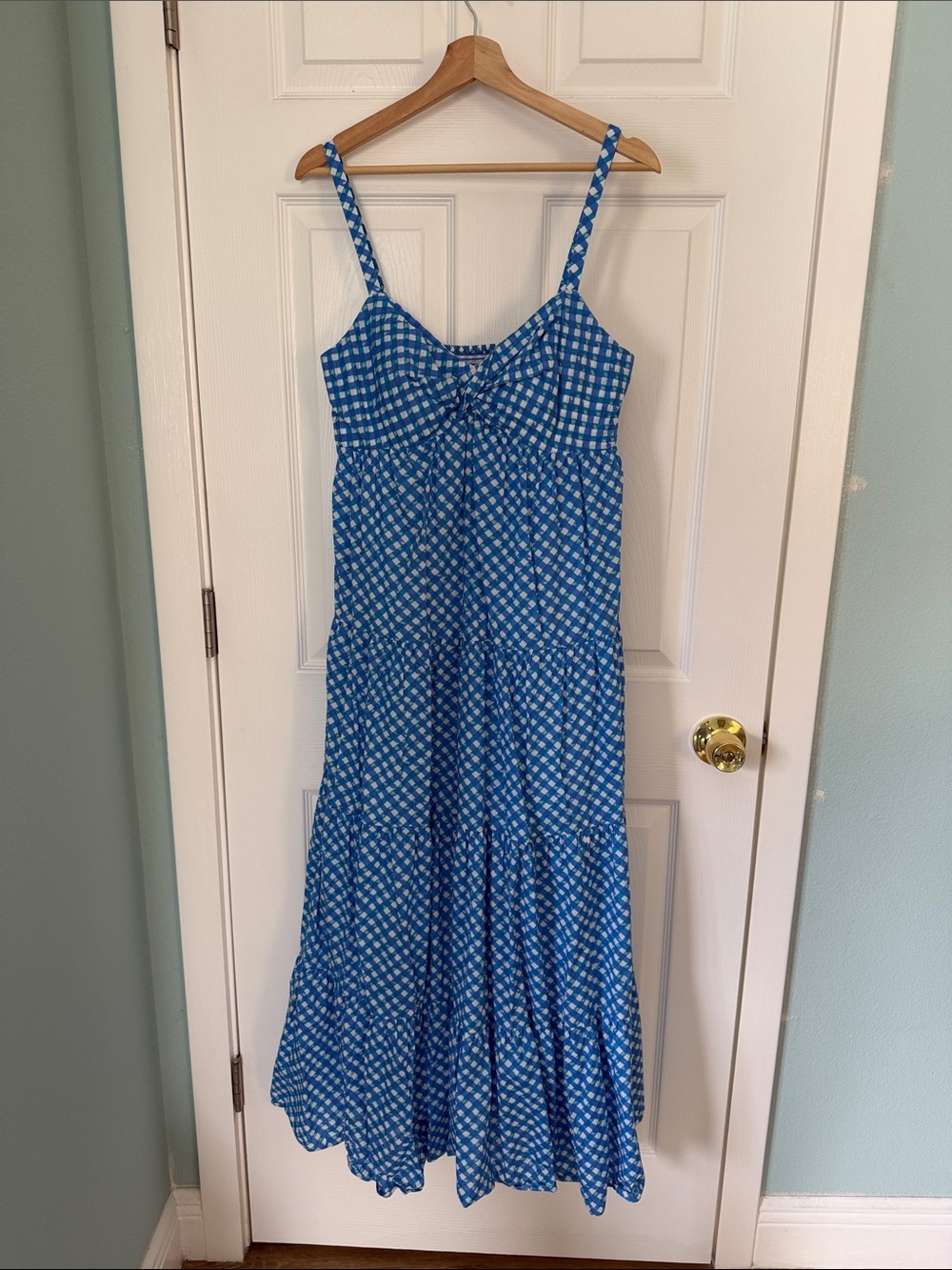 Lilly Pulitzer Blue Gingham Tiered Maxi Dress with pockets